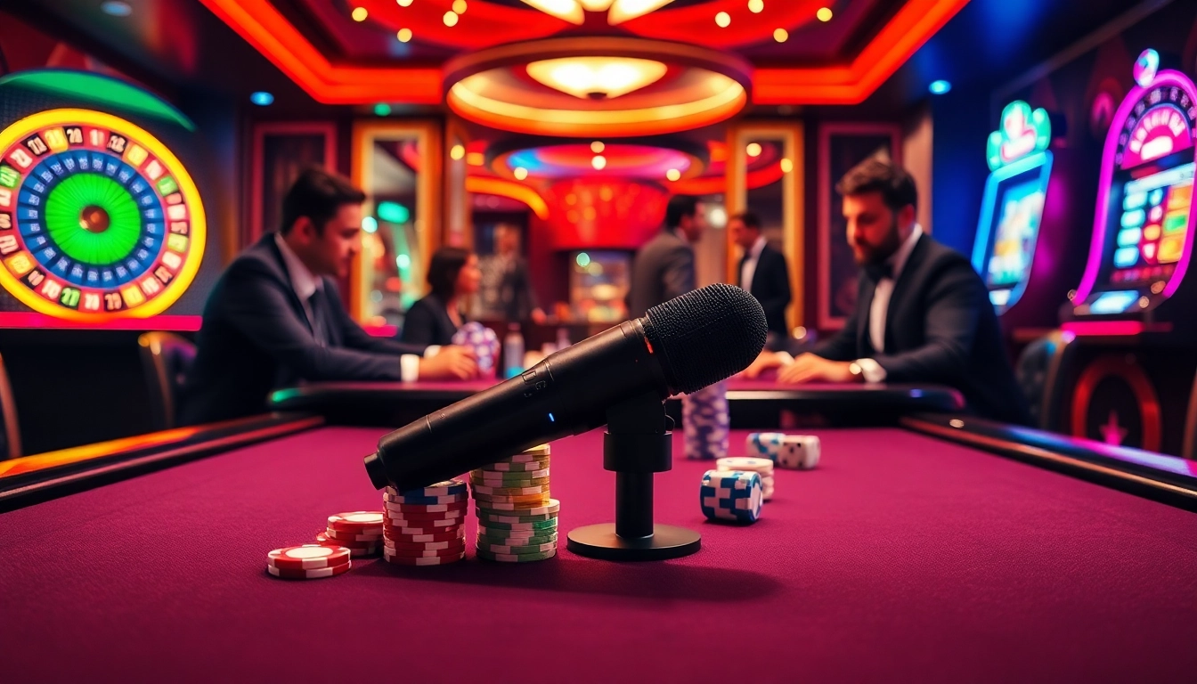 Players at a luxurious casino poker table enjoying the thrill of the game with MV88 microphone capturing every moment.