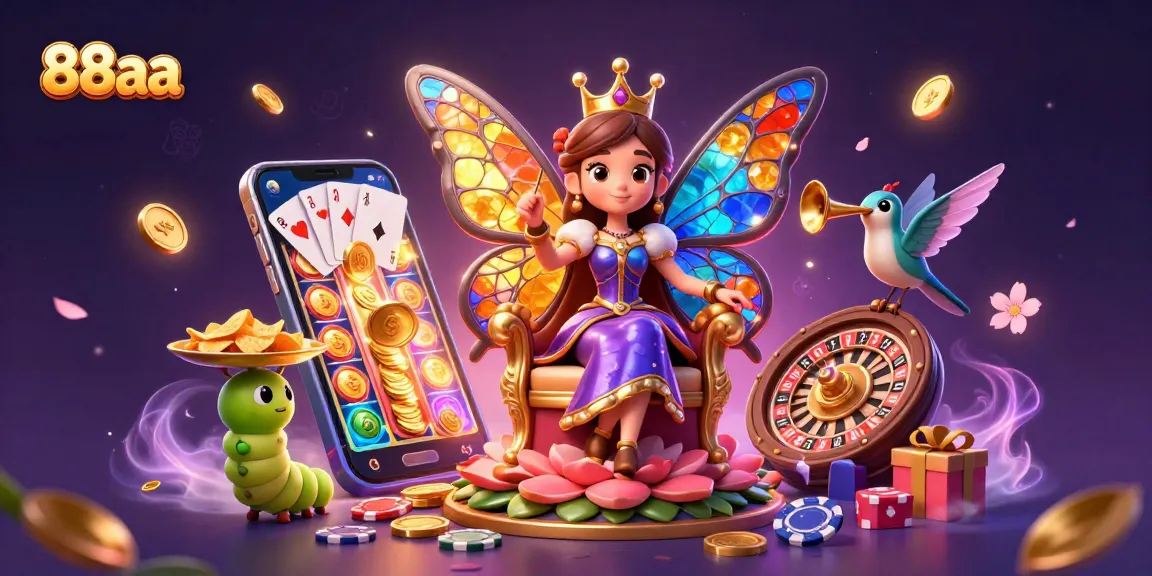 Spin rewarding games of 88aa with a colorful butterfly queen and dynamic casino elements.