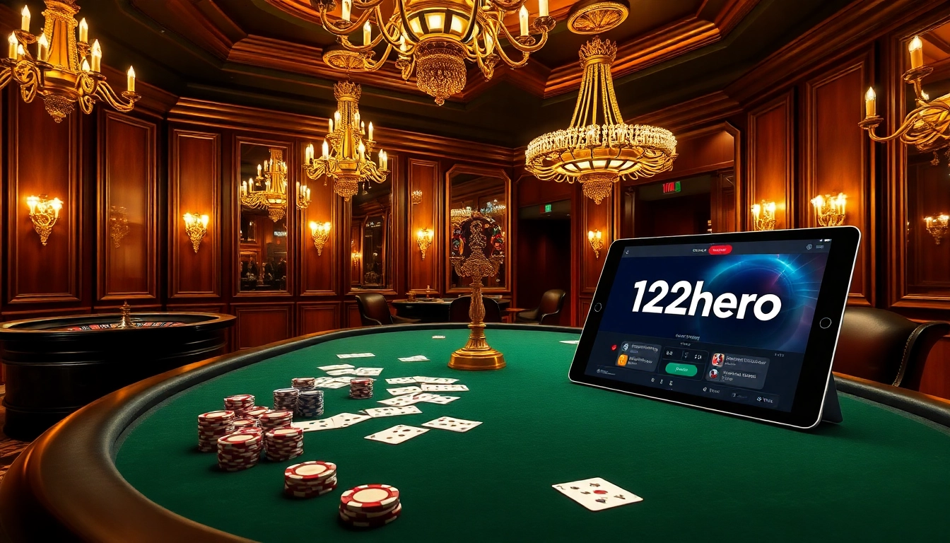 Experience the thrill of high-stakes gaming at 123hero's luxurious casino tables with poker chips.