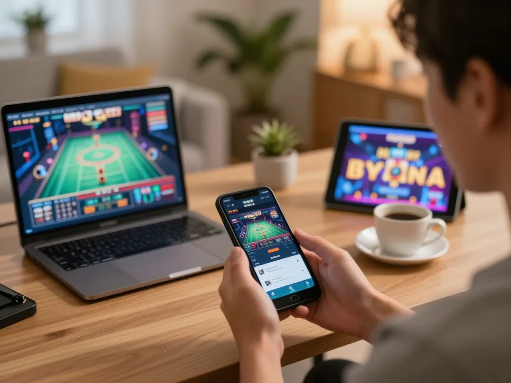 A user enjoying the KKWIN app on their smartphone during a casual gaming session at home