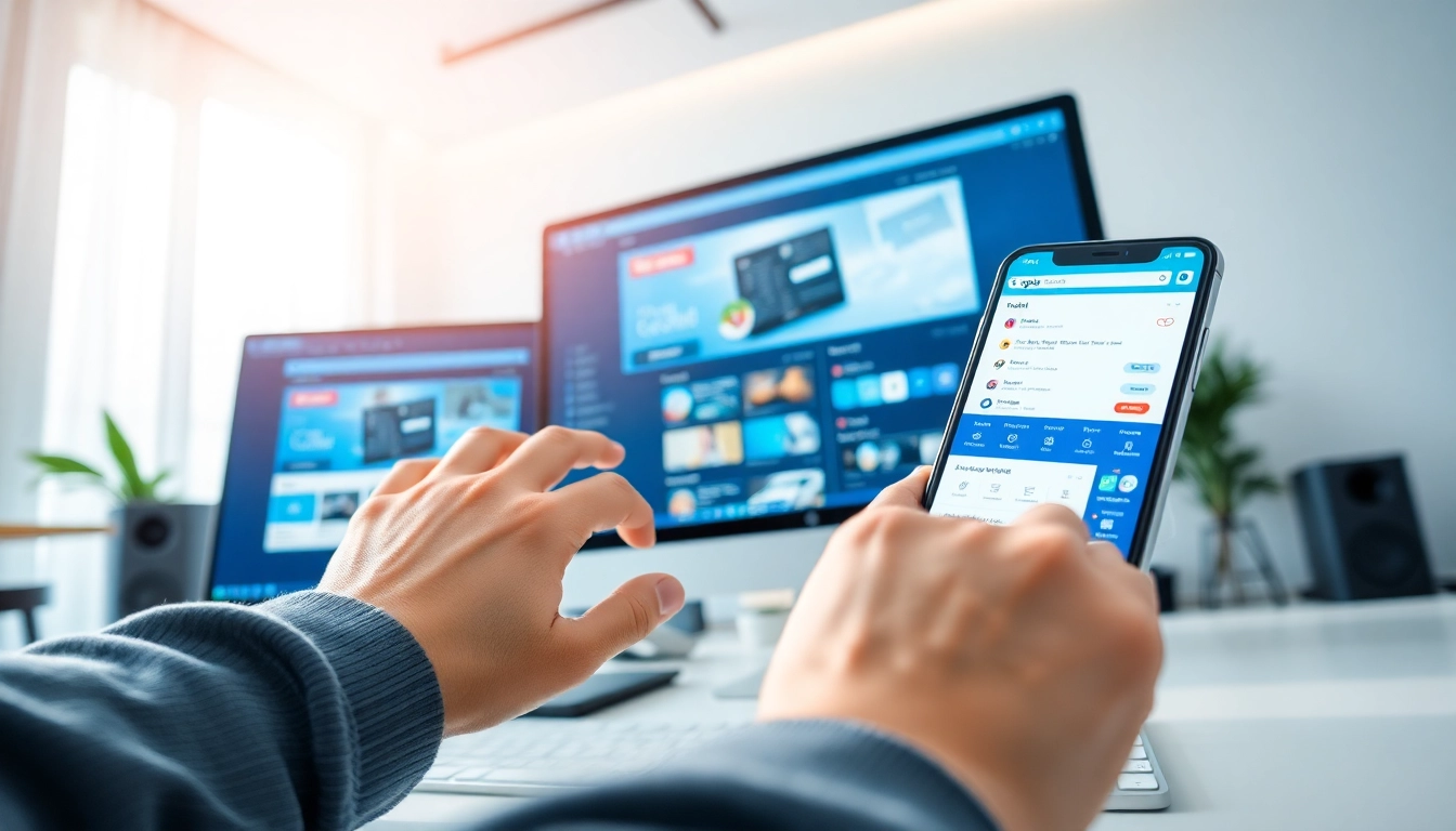 Sogou浏览器 interface displayed on desktop and mobile devices, showcasing user-friendly design and features.