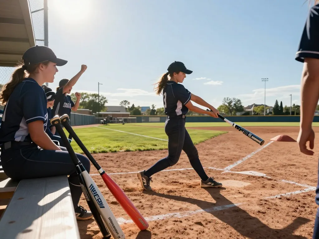 Practicing with softball bats on an outdoor field during training session
