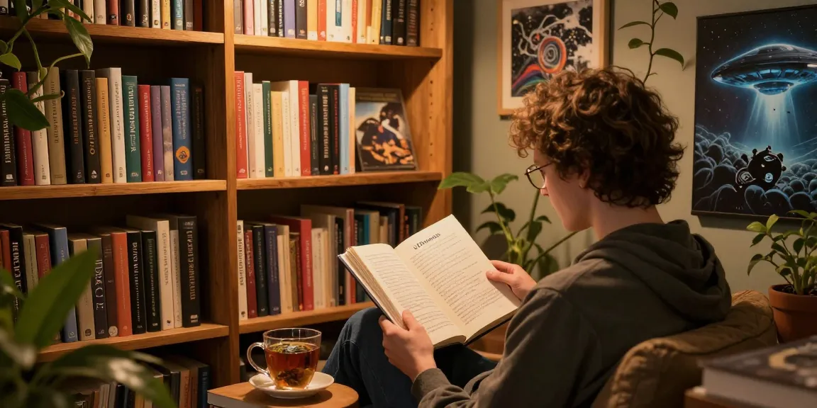 Explore T Allen Greenfield's works at https://tallengreenfield.com, featuring the book UFOnauts in a cozy reading nook.