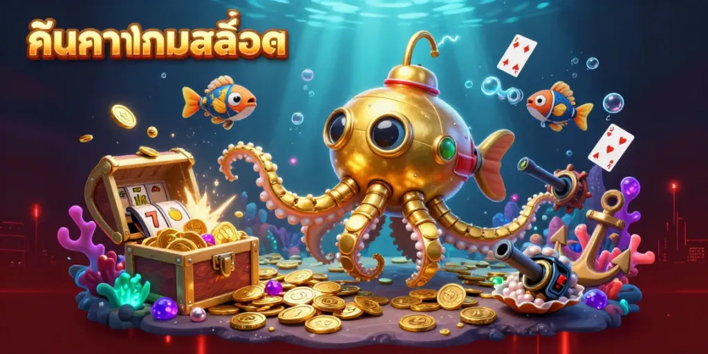 Experience the thrill of gambling with ค้นหาเกมสล็อต in this vibrant 3D illustration featuring slot elements.