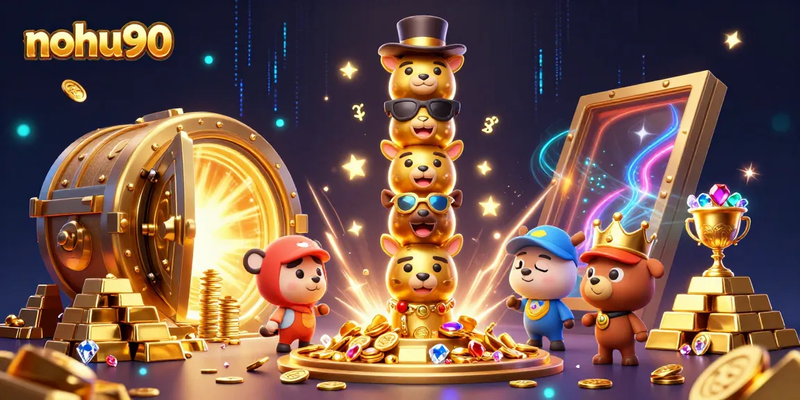 Experience thrilling jackpots at nohu90 with a vibrant golden totem pool surrounded by treasures.