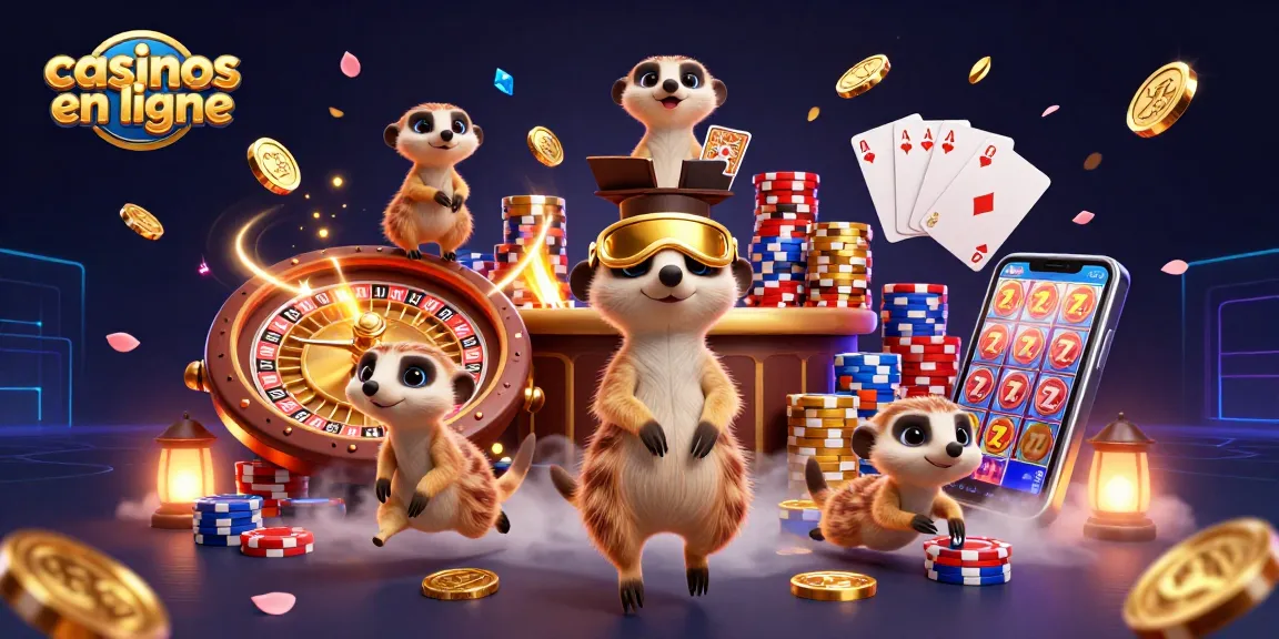 Jouez aux casinos en ligne avec une illustration de mangoustes gérant un casino animé