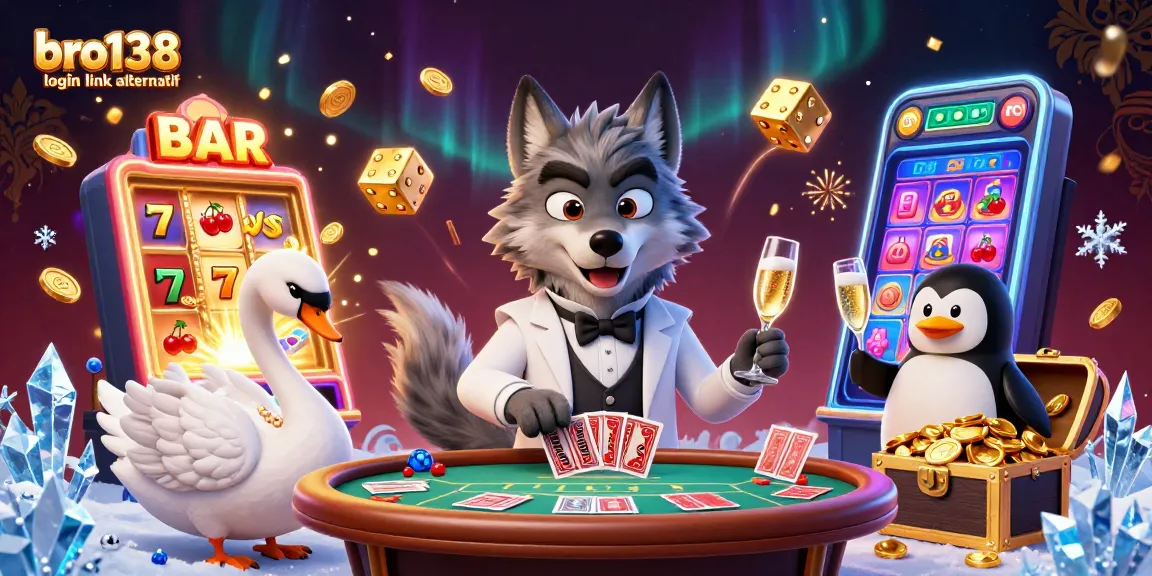 Experience the excitement at bro138 login link alternatif with 3D cartoon characters in a vibrant casino scene.