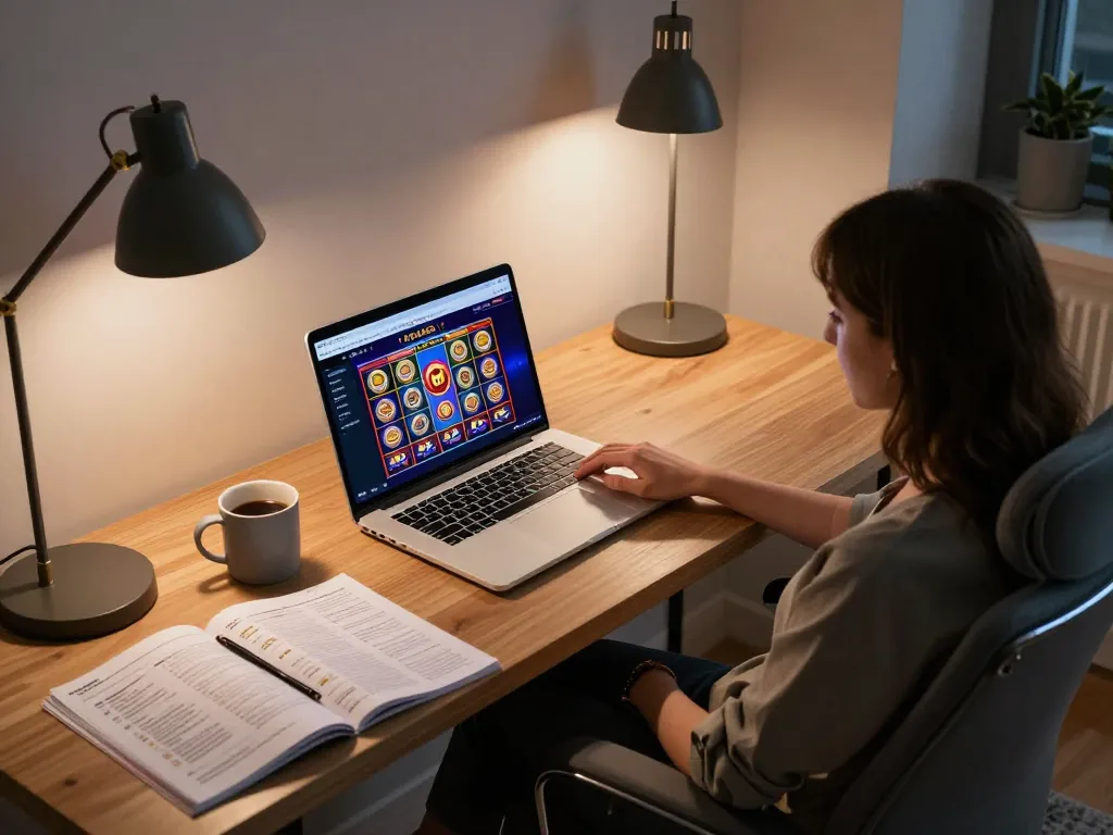 Player engaging with FAFA828 online casino on laptop, promoting responsible gaming.