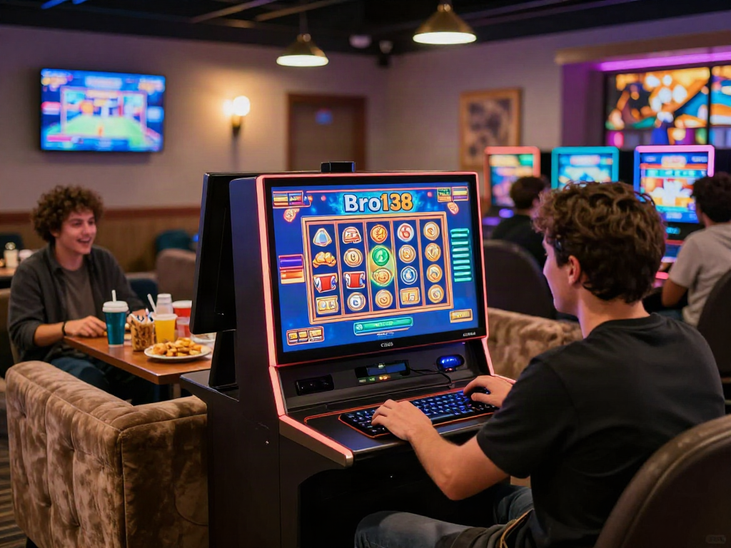 Player enjoying bro138 slot at an inviting online casino setting with vibrant graphics