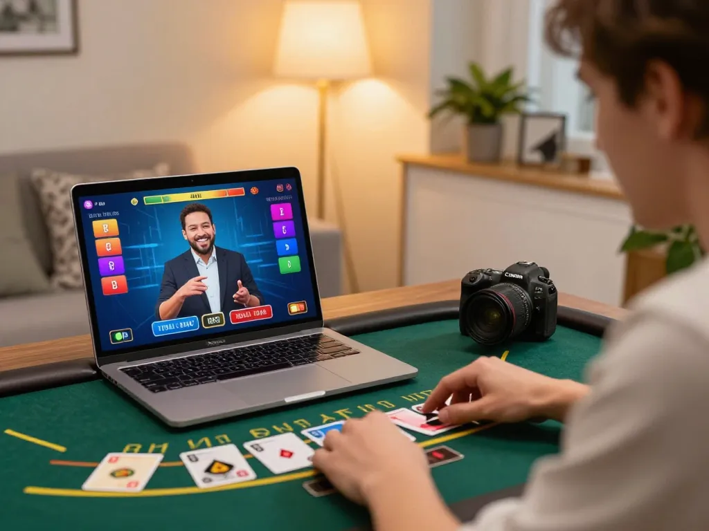 TG88 live dealer game showcasing an engaged player at home, enjoying online blackjack.