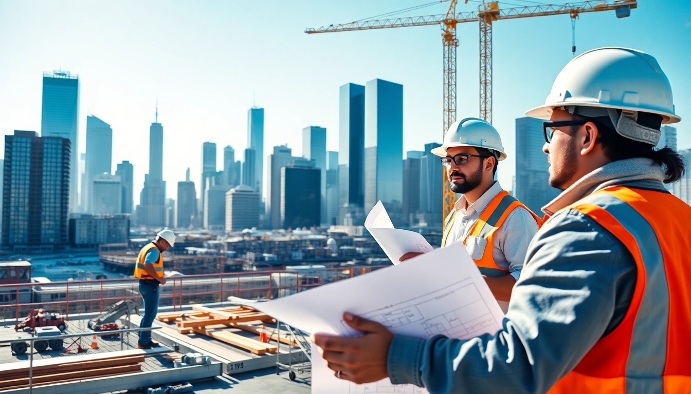 New York General Contractor managing a vibrant construction site with a skyline backdrop.