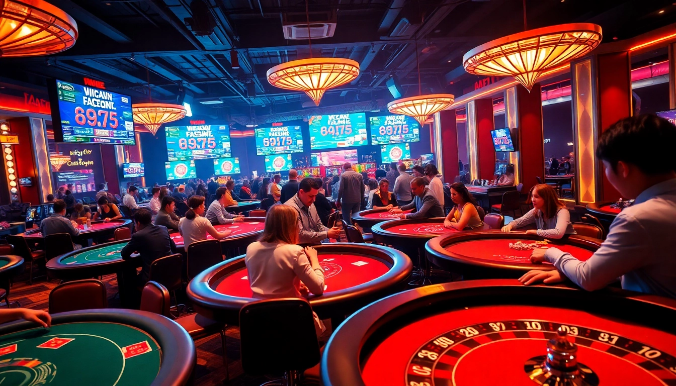 Dynamic casino scene at Nhà cái 69VN with players engaged in gaming excitement.