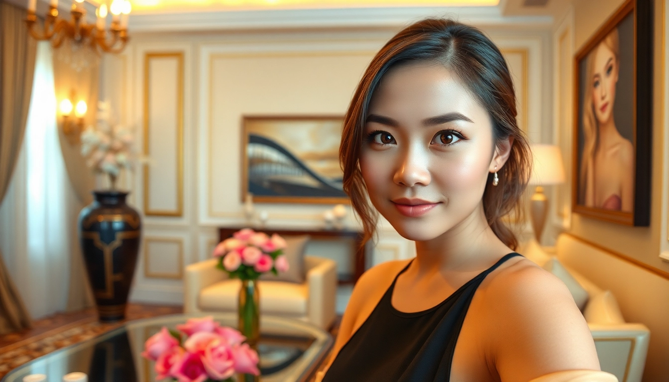 Singapore escort in a luxurious setting, exuding sophistication and charm.