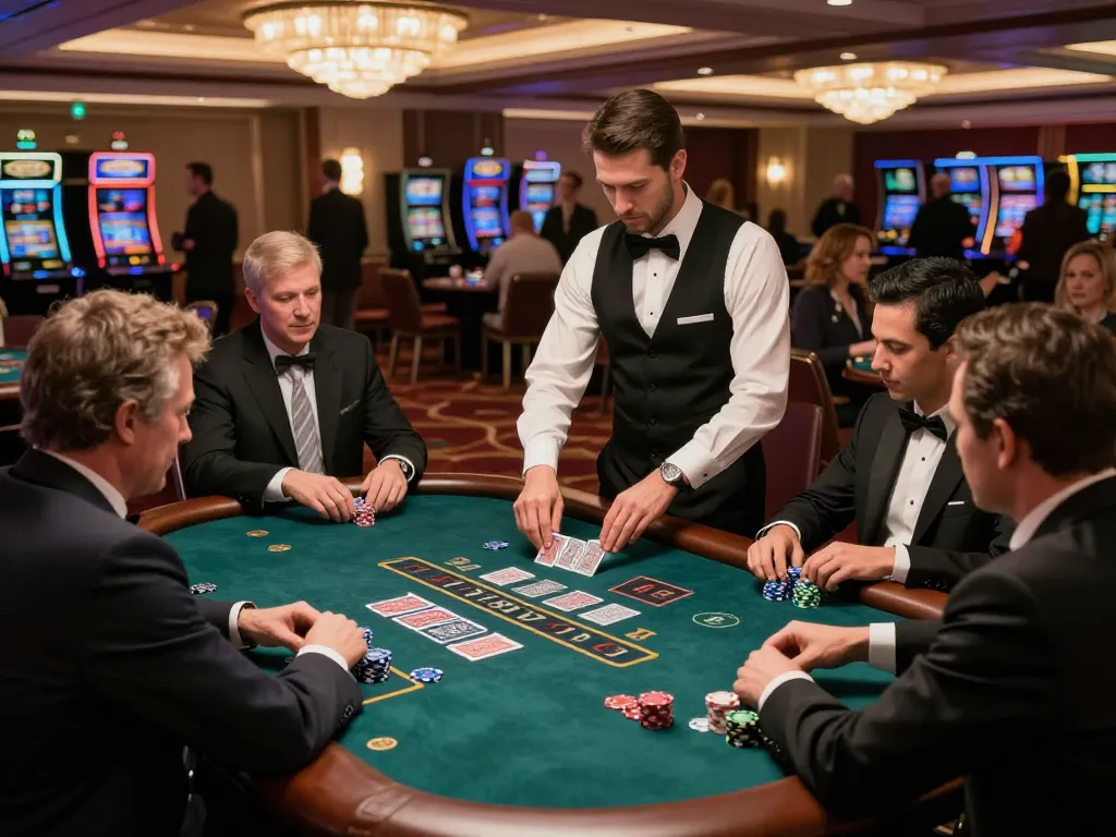 Experience thrilling blackjack action at cm88 with players strategizing bets in a luxury casino setting