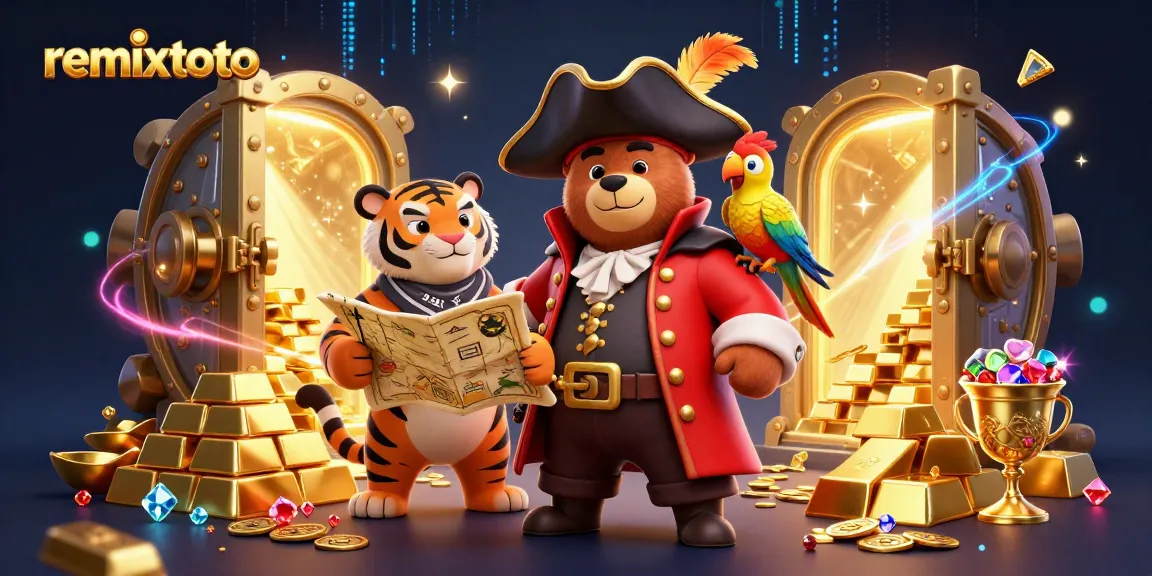 Experience the thrill of remixtoto as the pirate captain bear leads a treasure hunt in a vibrant casino setting.