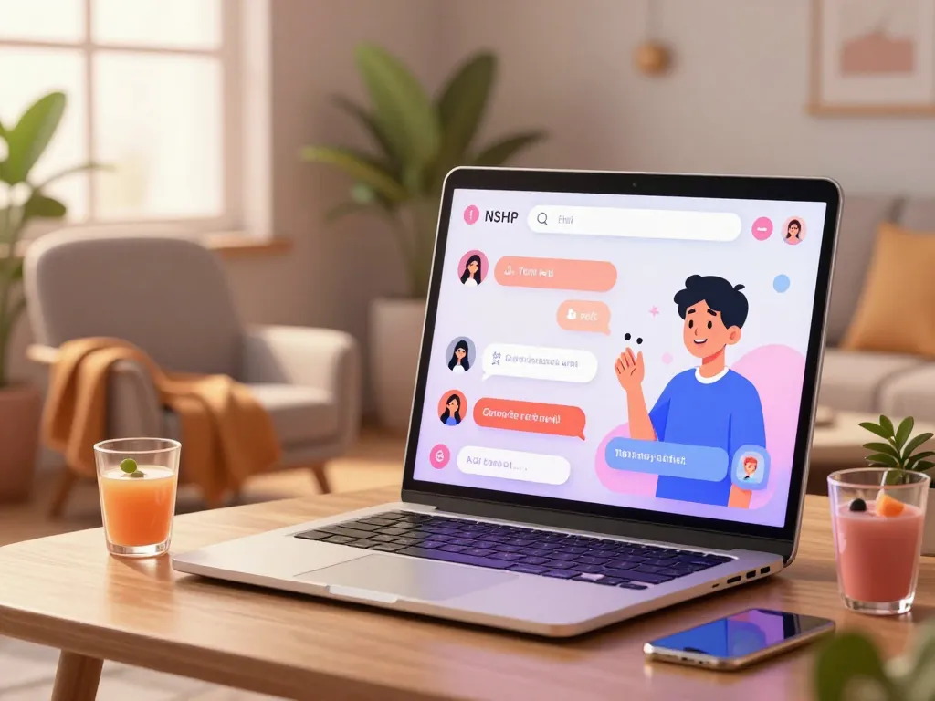 Engaging scene of a user interacting with a sex chat AI on a modern device in a cozy home setting, showcasing the intimate aspects of AI companionship.