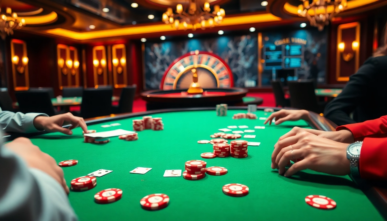 Vivez l'excitation à une table de casino en ligne avec des jetons de poker et des cartes à jouer.