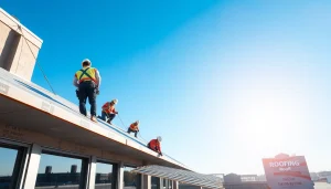 Engaged team providing commercial roofing services with skilled installation techniques.