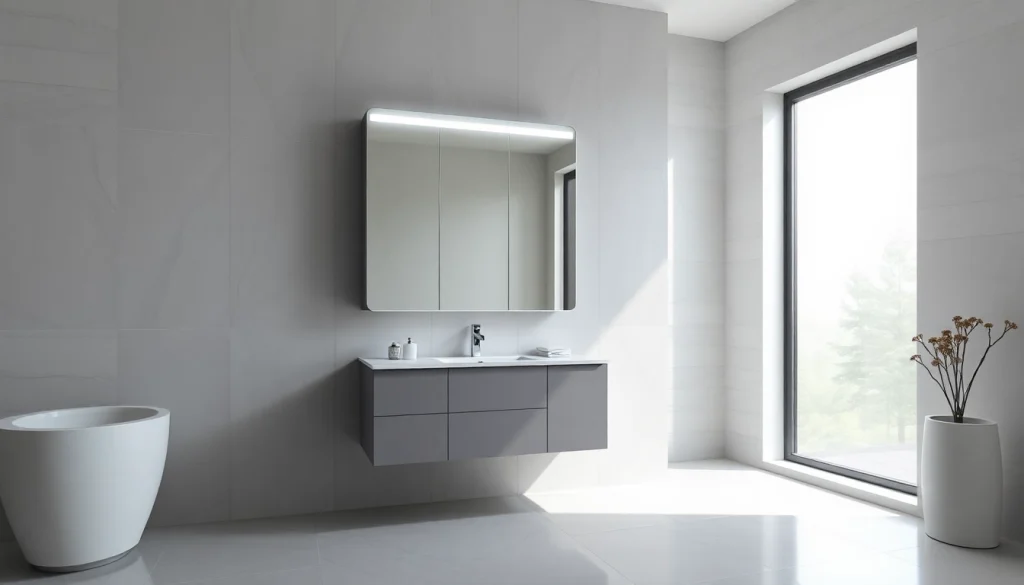 Stilvoller spiegelschrank mit led Beleuchtung im modernen Badezimmer