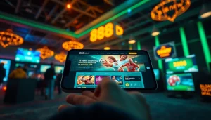 Exciting scene of a user interacting with the 888new gaming platform, emphasizing modern betting and vibrant atmosphere.