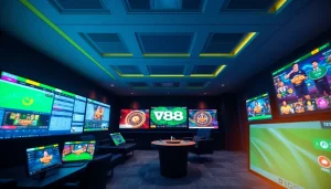 Engaging visual of TV88 online gambling platform showcasing diverse games and secure UI.