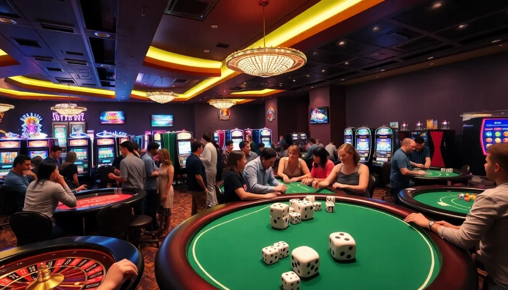 Dynamic casino atmosphere featuring bustling roulette tables and excited players at KJC AC 2.