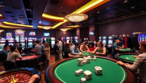 Dynamic casino atmosphere featuring bustling roulette tables and excited players at KJC AC 2.