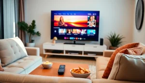 Enhance your entertainment experience with iron IPTV showcased in a modern living room setup.