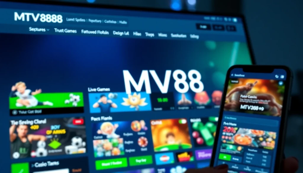 Interactive gambling website displaying MV88, emphasizing betting options and user-friendly interface.