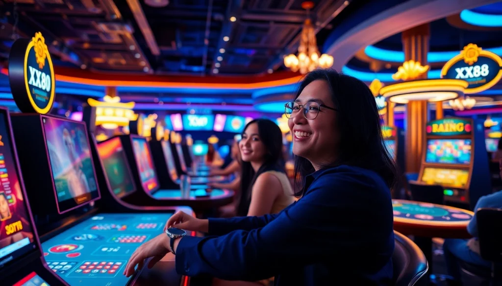 Exciting gaming atmosphere at XX88 online casino with players enjoying interactive games.