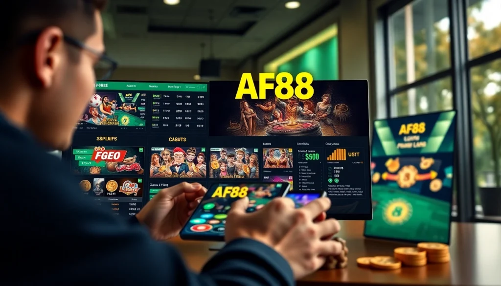 Interactive AF88 online casino experience showcasing sports betting and slots.