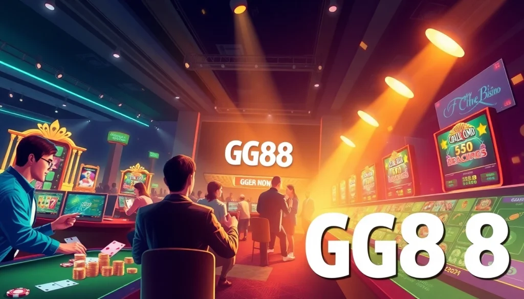 Exciting GG88 COM online casino scene with players engaging in diverse games and vibrant interface.
