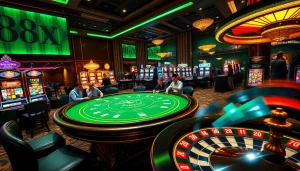 Exciting casino experience showcasing a vibrant 88xx blackjack table with players engaged in high-stakes action.