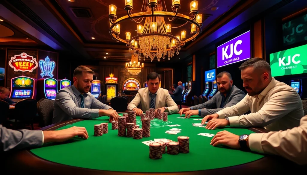 Experience the thrill of high-stakes poker at KJ C's luxurious casino setting.