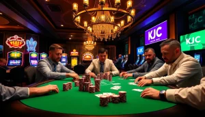 Experience the thrill of high-stakes poker at KJ C's luxurious casino setting.