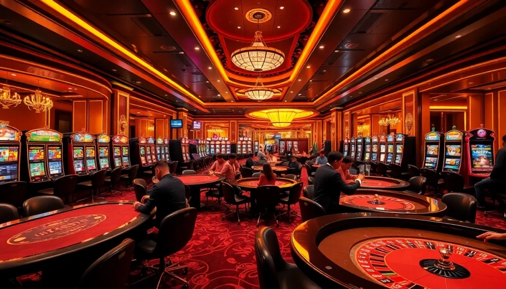 Experience the excitement of AF88 with lively casino tables and vibrant slot machines.