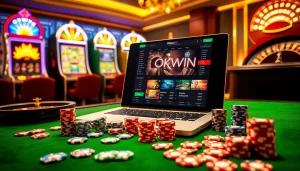 Engaging online gambling scene with Okwin interface, showcasing casino elements and excitement.