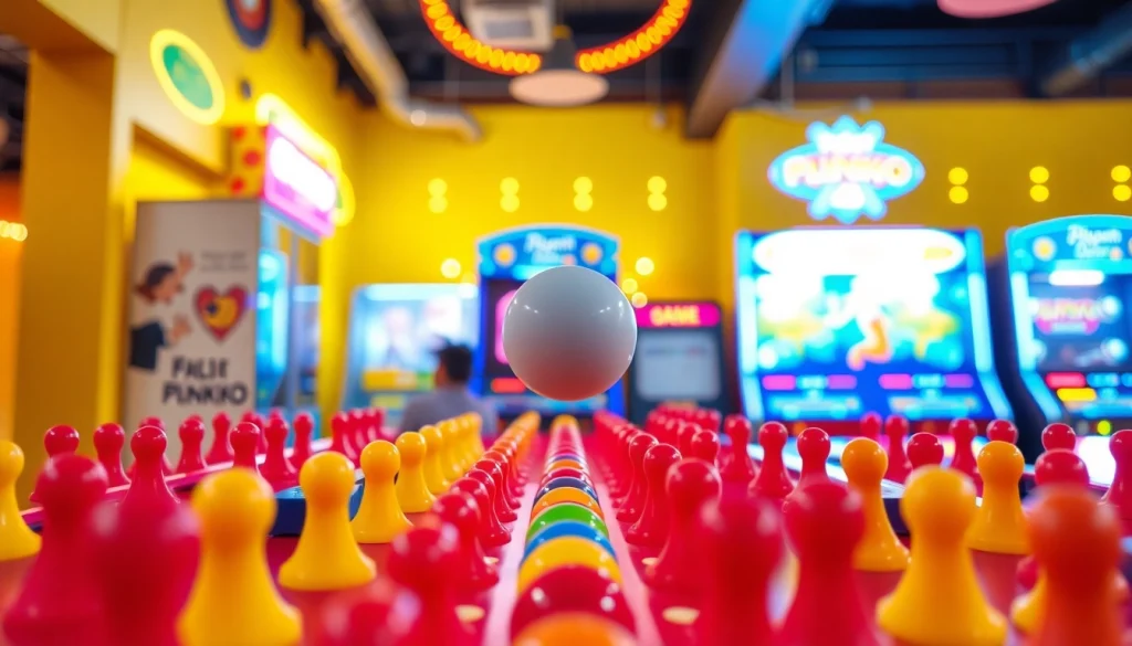 Menangkap aksi demo plinko saat bola jatuh melalui rintangan cerah.