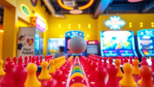 Menangkap aksi demo plinko saat bola jatuh melalui rintangan cerah.