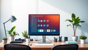 Explore the WPS Office suite features with WPS官网下载 on a sleek computer in a modern workspace.
