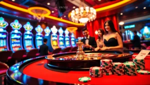 Experience the excitement of VN168 đăng ký with luxury casino visuals, showcasing vibrant gaming scenes and engaging players.