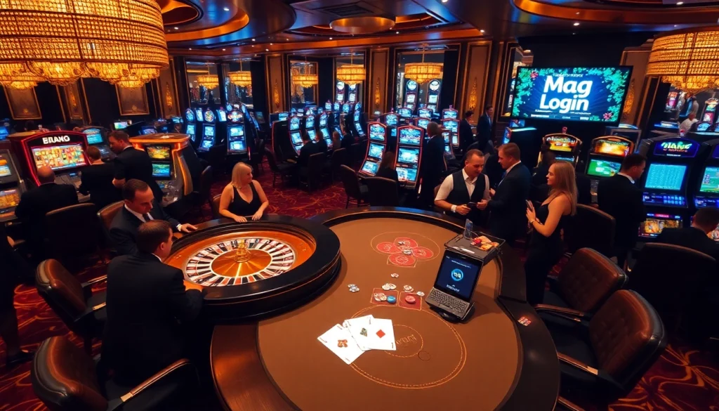 Experience the thrilling Mag Login interface amidst vibrant casino action and elegant décor.