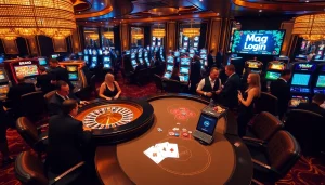 Experience the thrilling Mag Login interface amidst vibrant casino action and elegant décor.