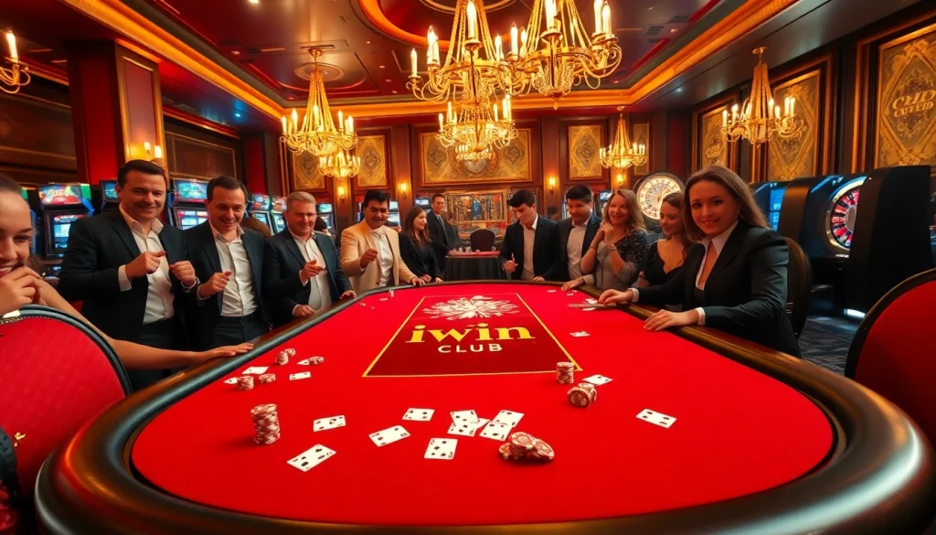 iwin club poker players enjoying a luxurious casino experience with vibrant atmosphere