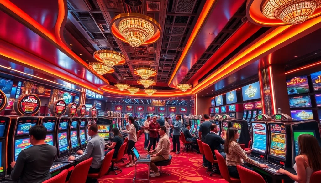 Dynamic casino scene showcasing the excitement of fly88.deal with diverse players and engaging activities.