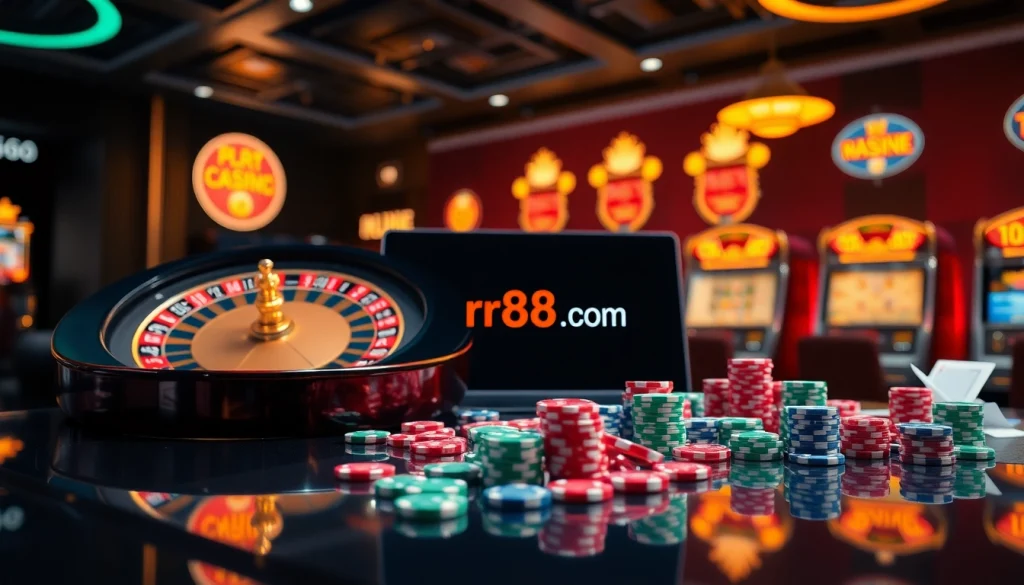 Experience thrilling gameplay at rr88.com with a vibrant online casino and roulette wheel.