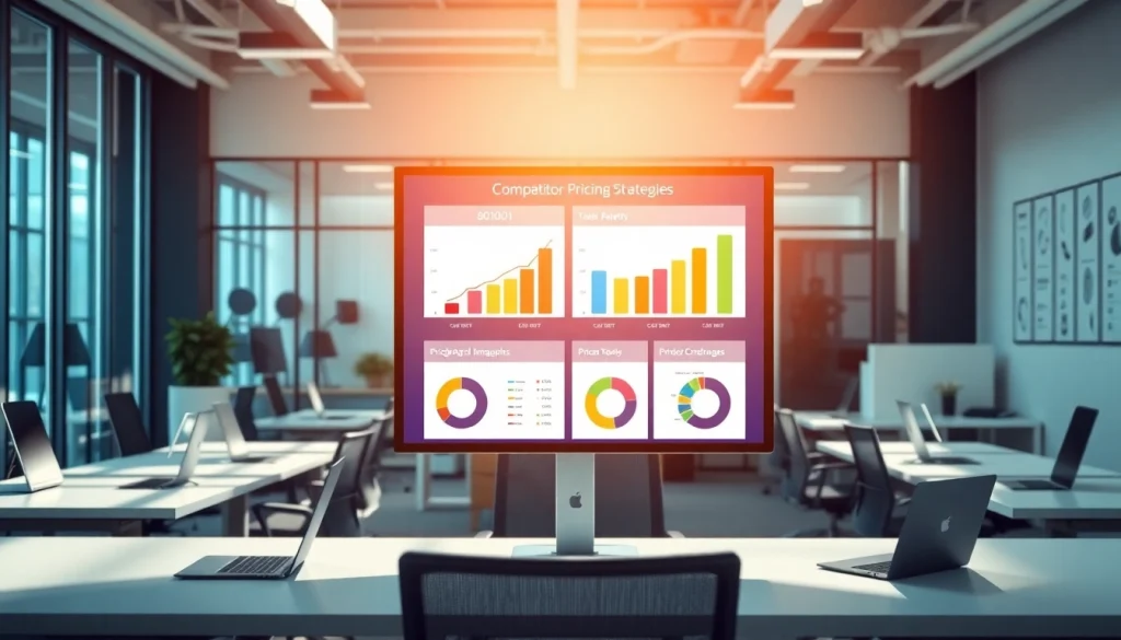 Analyze competitor pricing strategies with engaging infographic in a modern office setting.