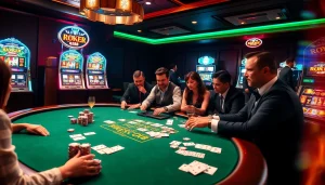 Players enjoy an exciting poker game at RR88c.org, showcasing vibrant chips and thrilling action.