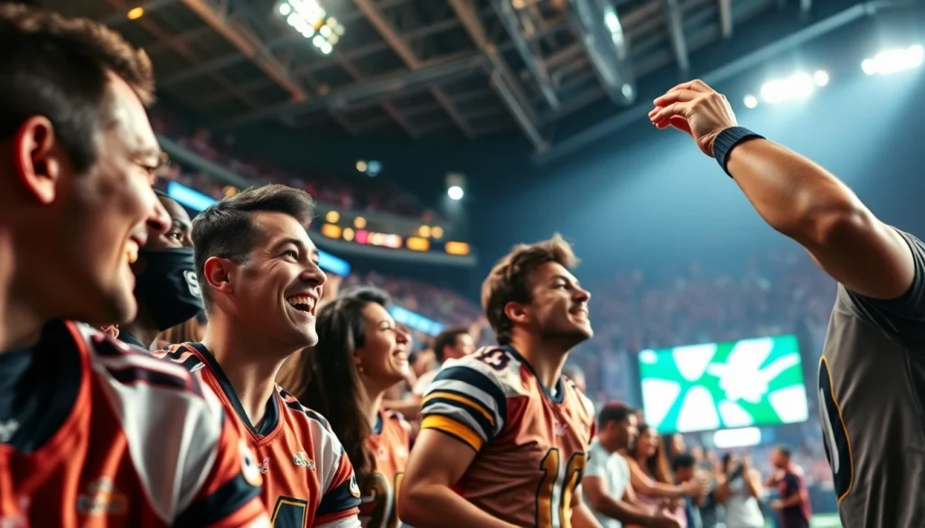 Engaged fans celebrating sports betting at sportsbooks in Georgia during a lively game.