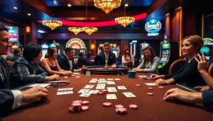 Experience luxury gambling excitement at SHBET with a vibrant casino scene showcasing poker actions.